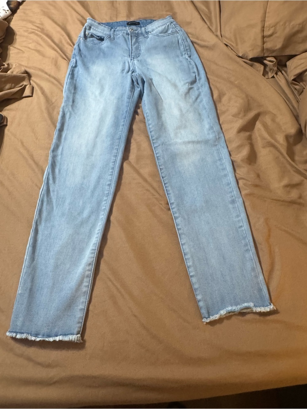 H by Halston Light Wash Straight Leg Jeans with Frayed Hem